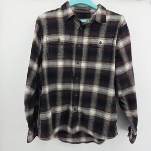 Orvis Big Bear Heavyweight Flannel Shirt Mens XL Bark Brown‎ Black Plaid